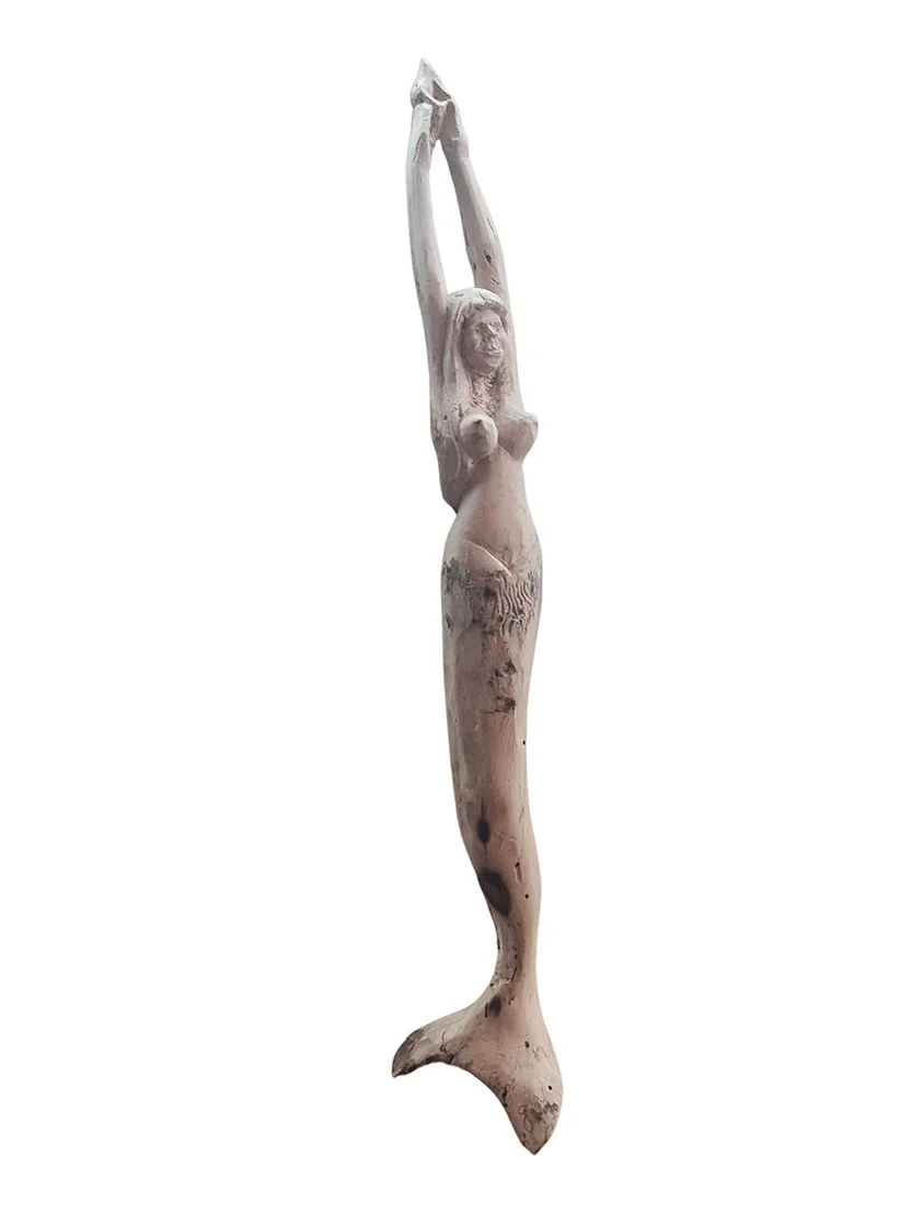 Tall hand-carved wooden figure by Ilias Toliadis