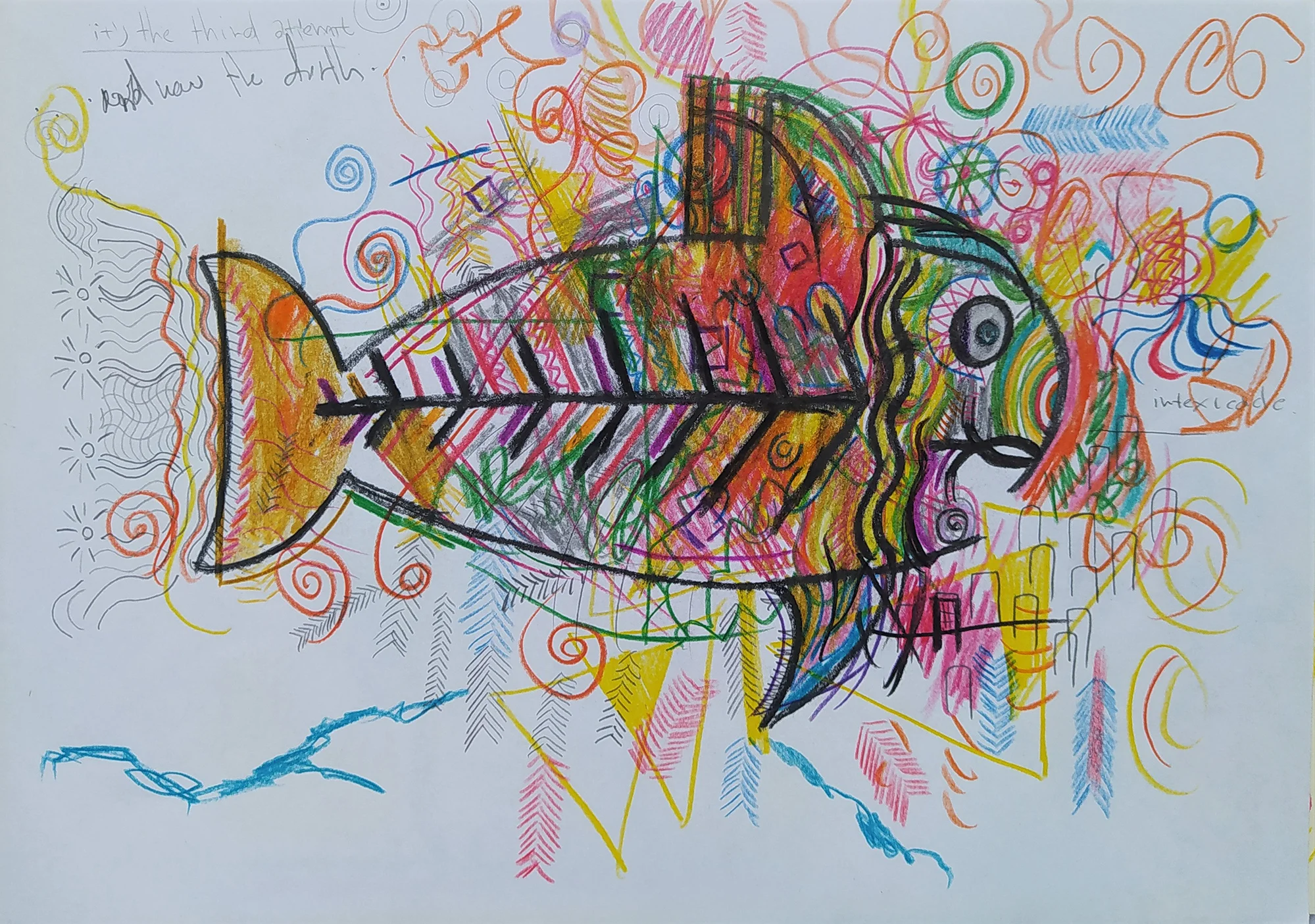 Colourful mixed media fish drawing by Ilias Toliadis